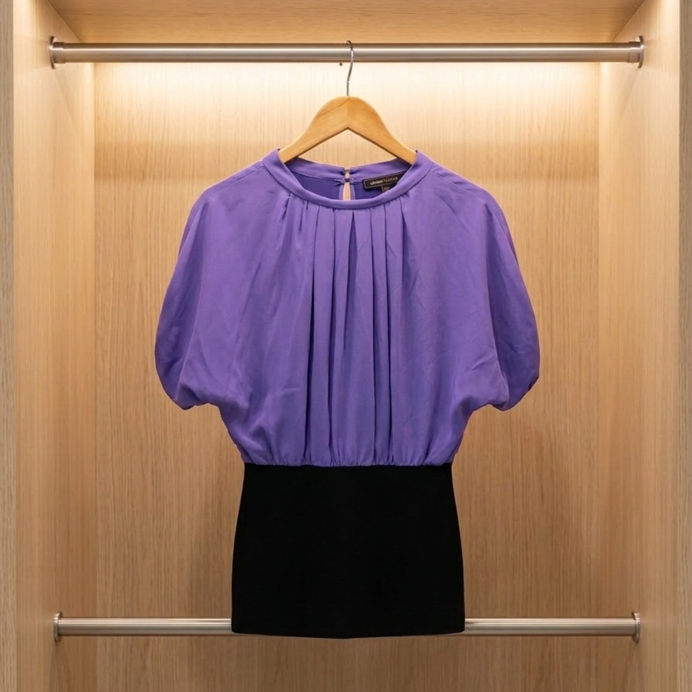 BCBGMAXAZRIA Vintage Y2K Colorblock Blouse Purple Black - Fits Small/Medium